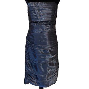 Carmen Marc Valvo 14 Silk Blend Ruched Metallic Beaded Pleated Sheath Dress